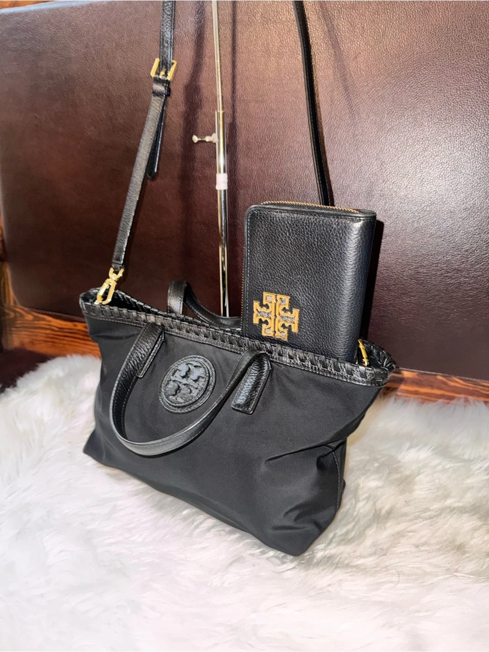 Tory Burch Black Nylon Mini Tote with Crossbody Wallet Set